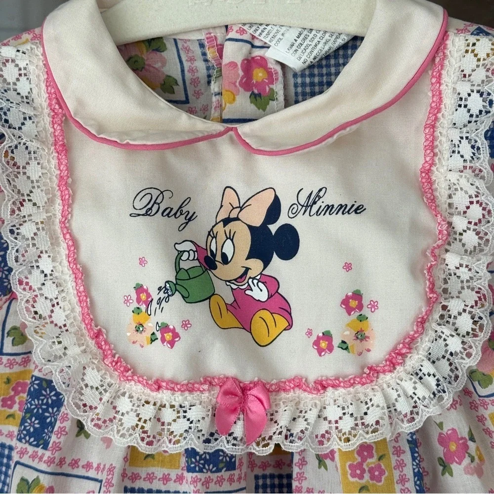 Vintage 90s Disney Babies Minnie Mouse lace dress collar baby girl colorful bow